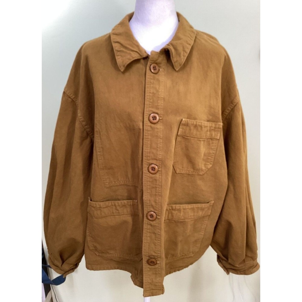 DOEN Women's Tan Size XL Button-Up Long Sleeve Denim Carmel Utility Jacket
